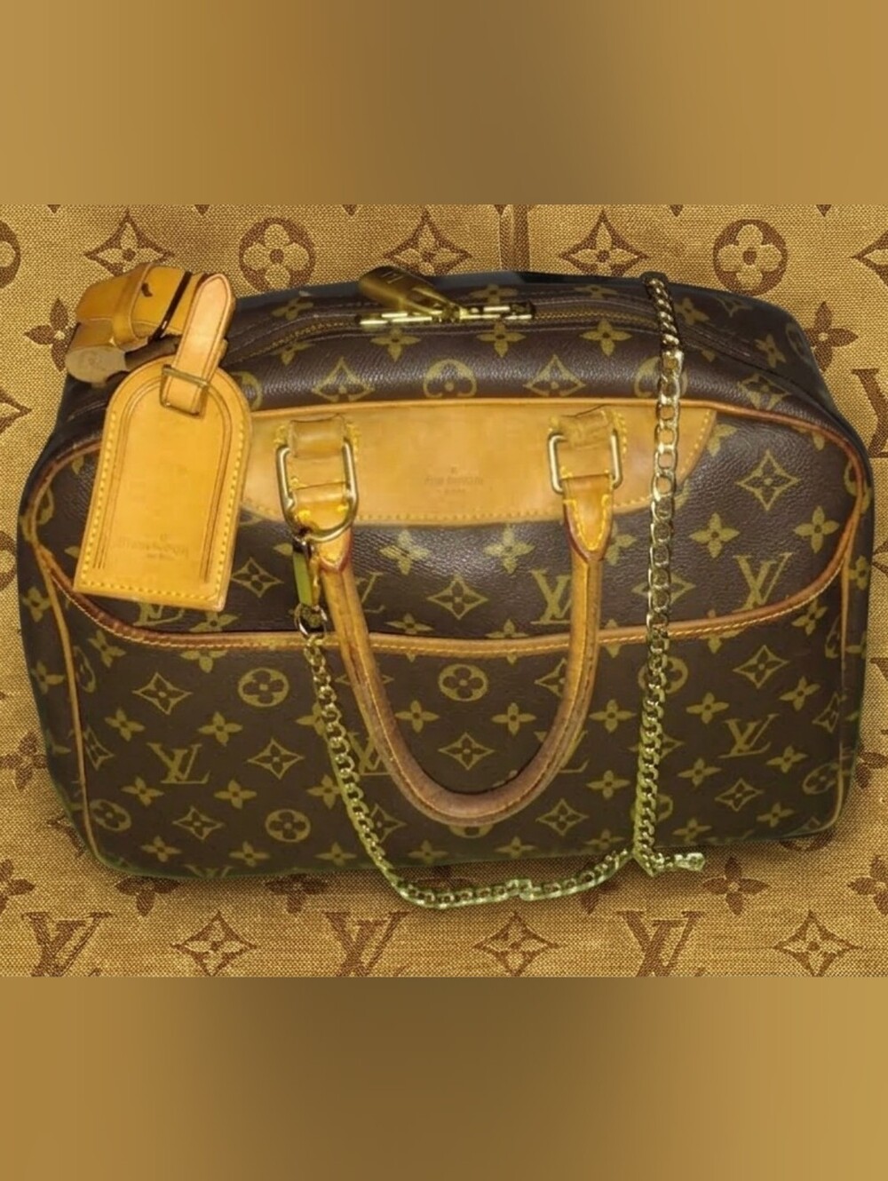 Louis Vuitton Deauville Monogram Travel Bag France 2001 + Chain And Luggage Tag